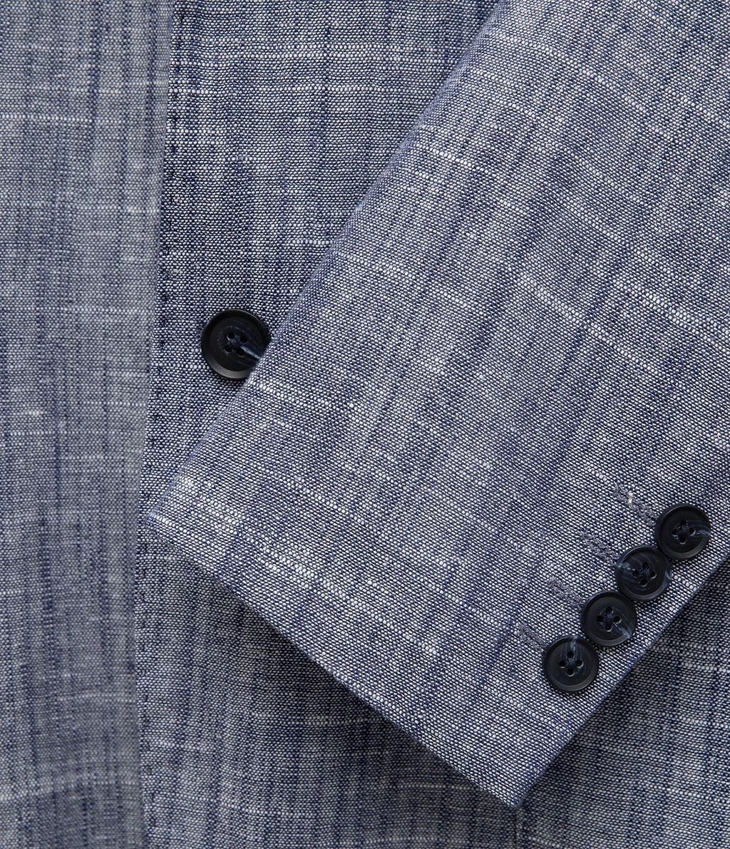 Blazer Hombre 100% Lino Azul Melange