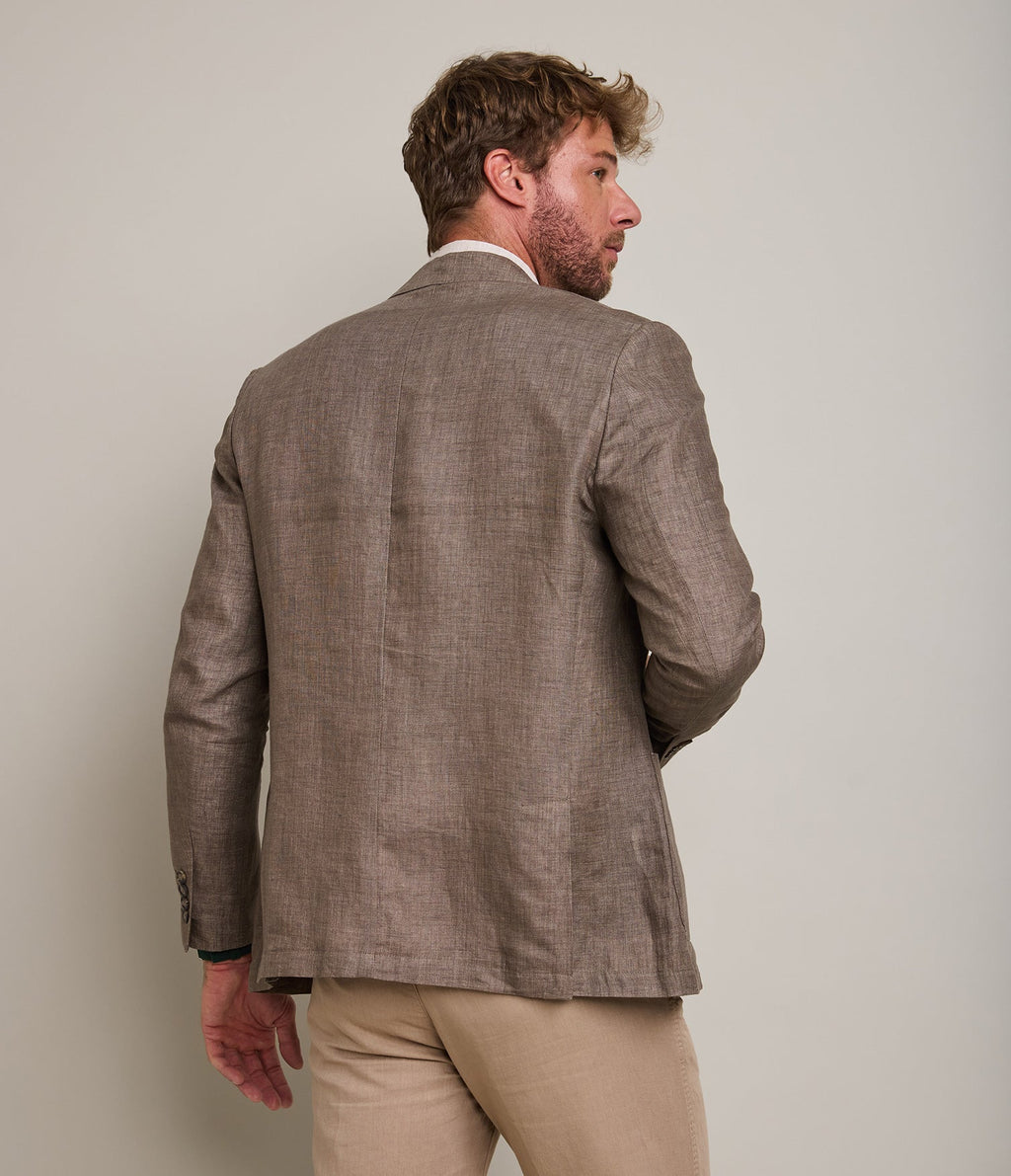 Blazer Hombre 100% Lino Café Tabaco