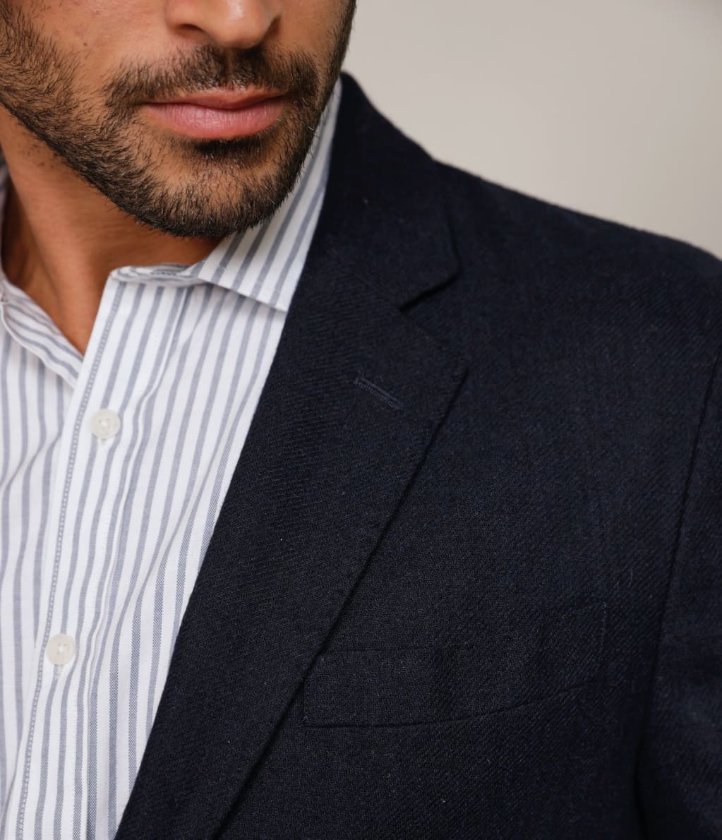 Blazer Hombre Lana Premium Azul Marino