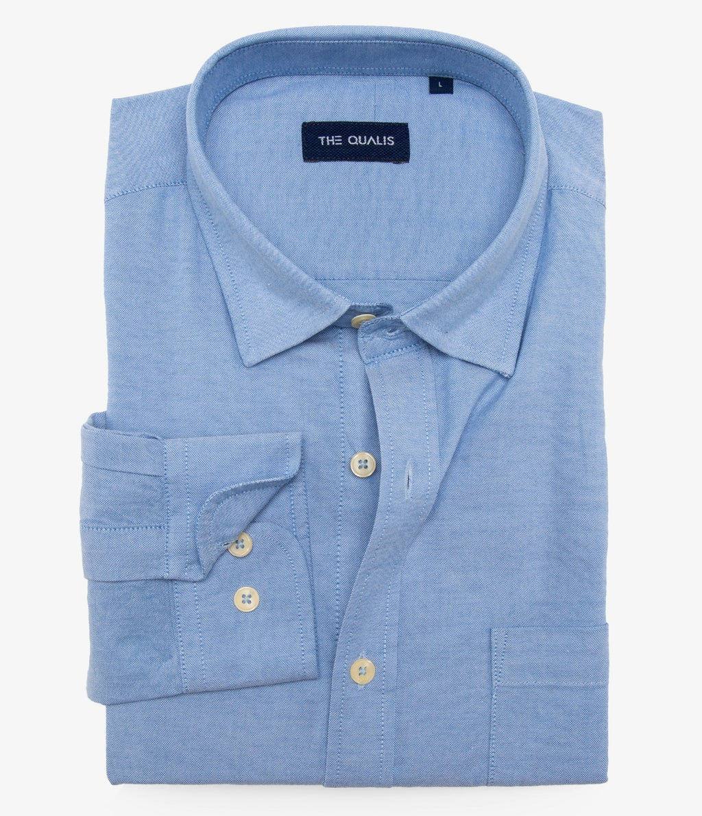 Camisa Hombre Algodón Oxford M/Larga Azul Claro