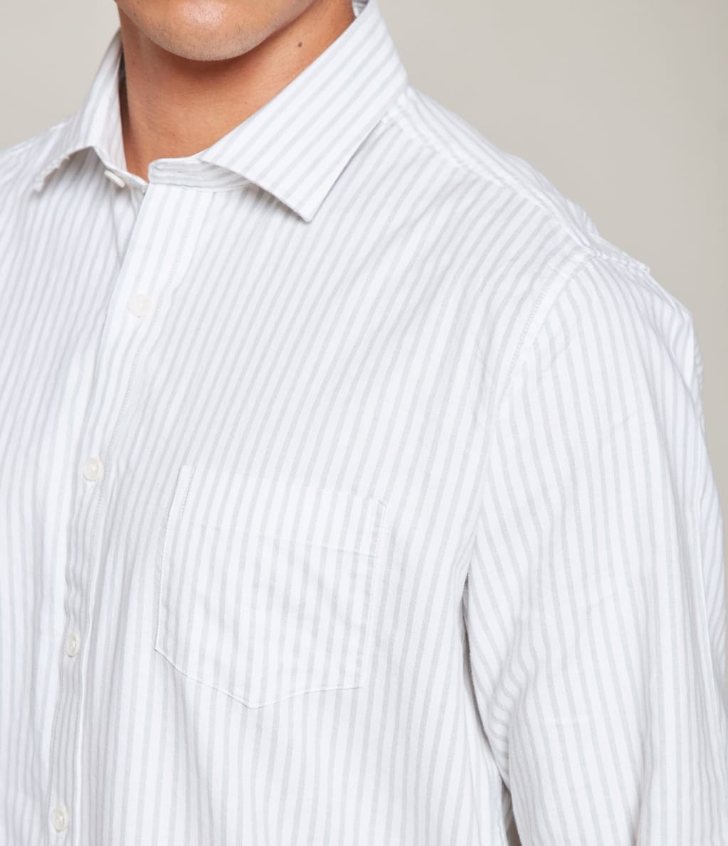 Camisa Hombre Algodón Oxford M/Larga Rayas Verde