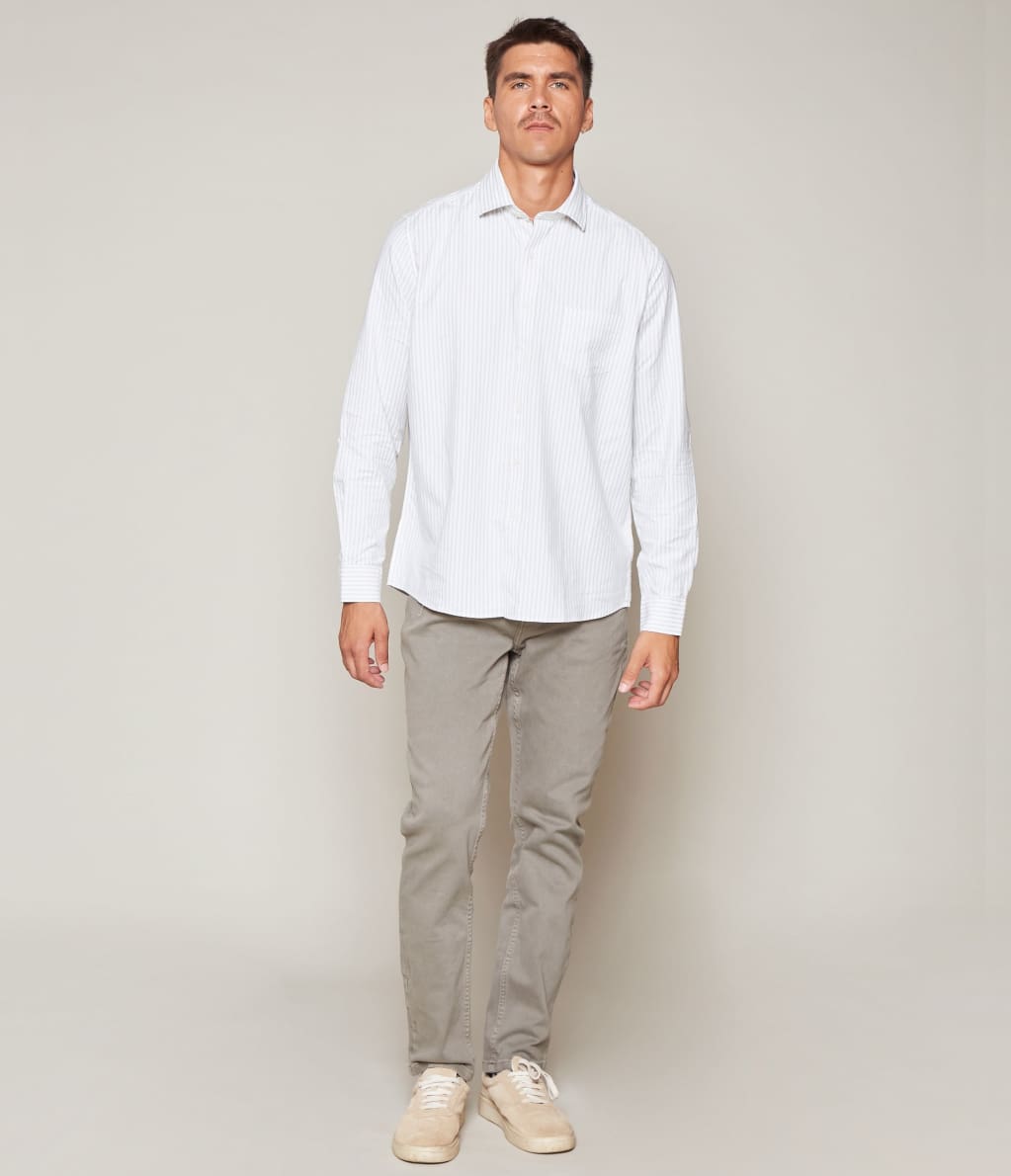 Camisa Hombre Algodón Oxford M/Larga Rayas Verde